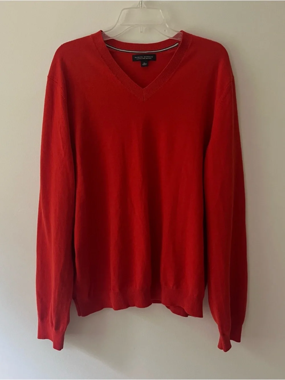 Men's Banana Republic V-Neck Sweater Extra Fine Merino Wool XL Orange